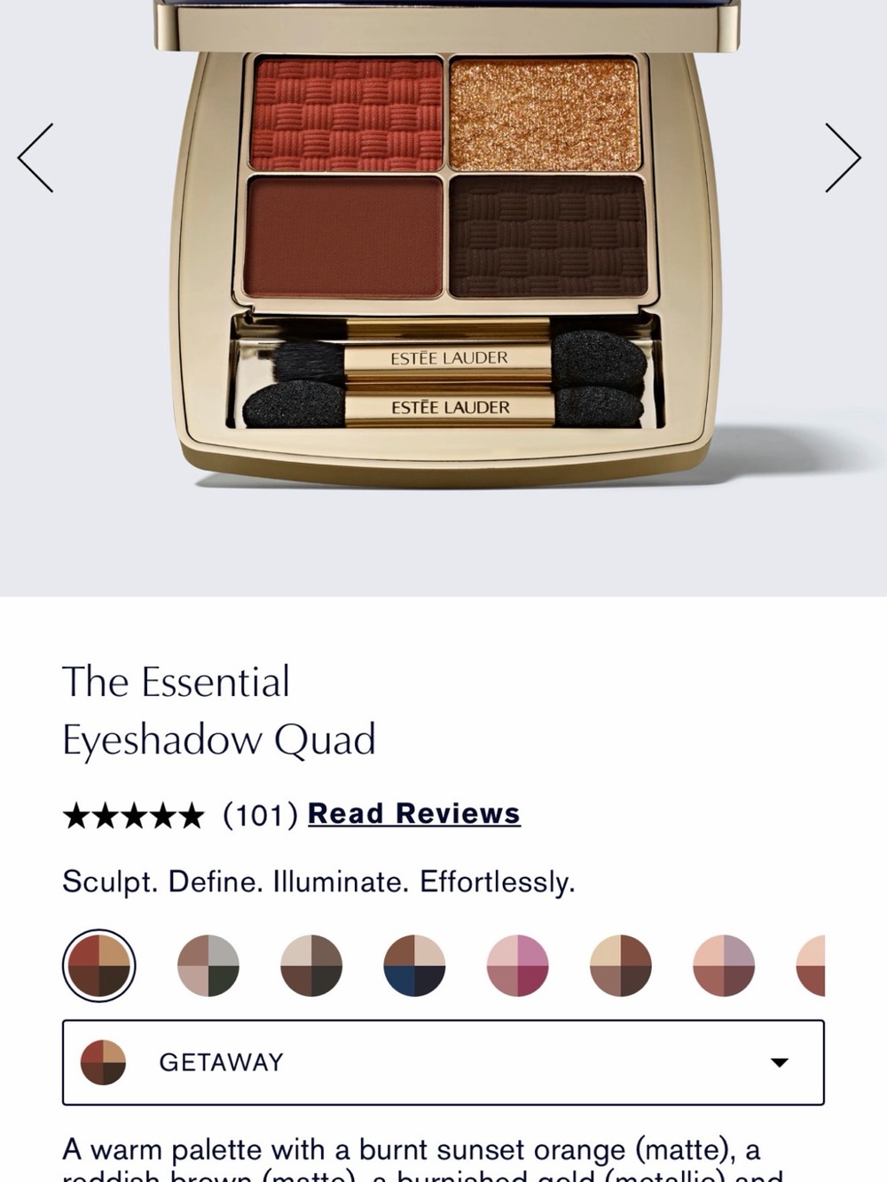 Estee Lauder Eyeshadow Quad Copper, Gold, Brown & Terracotta color getaway NWT - Picture 2 of 5